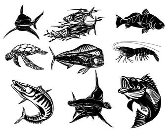 Fish Bundle DXF files for plasma, Laser cutting, cnc, dxf silhouette, wood wall art, metal panel, wildlife stencil