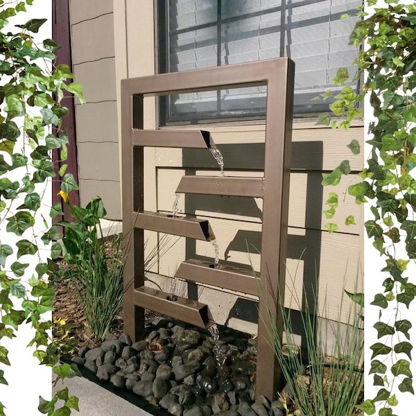 Modern Metal Driveway Fountain, Outdoor Sculptural Water Feature, Contemporary Garden Decor