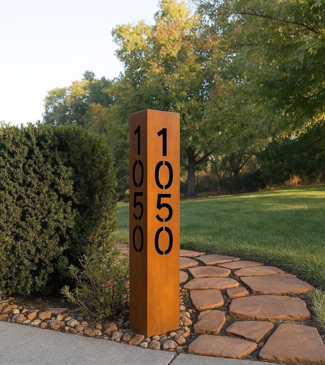 Corten Steel Address Sign | Modern House Number Post | Rusted Metal ...