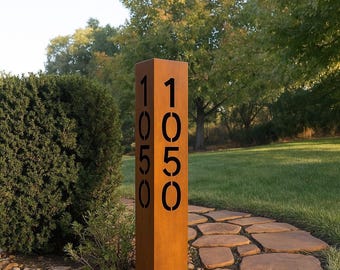 Corten Steel Address Sign | Modern House Number Post | Rusted Metal Yard Sign | Custom Address Marker | Outdoor Home Sculpture