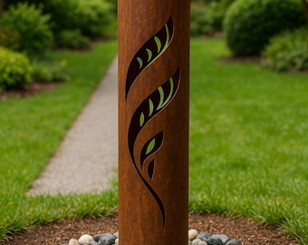 Corten Steel Garden Light | Outdoor Metal Sculpture | Leaf Pattern Lantern | Rusted Landscape Decor | Decorative Yard Lighting