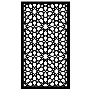May include: Black and white geometric pattern with a repeating star design. The pattern is framed by a black border.