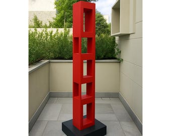 Modern Outdoor Sculpture | Abstract Geometric Art | Red Metal Garden Decor | Minimalist Patio Accent | Contemporary Yard Sculpture
