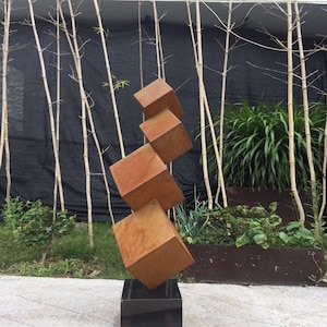 Cubular Clusters | Metal Sculpture Art | Black Color | Large Rusted Cube | Steel Home Sculpture |  Decoration Business Gift.