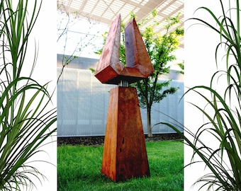 Escultura abstracta de metal, decoración artística, decoración minimalista moderna para el hogar, obra de arte única, escultura contemporánea, regalo hecho a mano