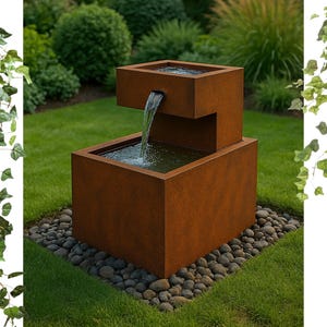 Auffahrt Brunnen | Modernes Metall | Skulpturale Wasserfunktion im Freien | Zeitgenössische Garten Dekoration