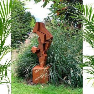 Escultura de metal abstracta moderna, decoración de arte contemporáneo, estatua de metal industrial, decoración única para el hogar, trabajos en metal hechos a mano