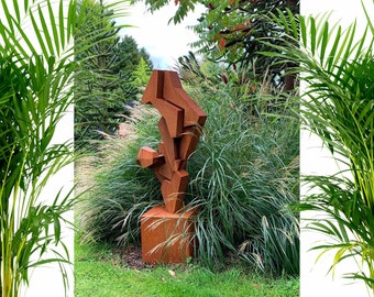 Escultura de metal abstracta moderna, decoración de arte contemporáneo, estatua de metal industrial, decoración única para el hogar, trabajos en metal hechos a mano