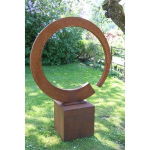 Corten Steel Abstract Circle Sculpture: Modern Outdoor Metal Art