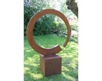 Corten Steel Abstract Circle Sculpture: Modern Outdoor Metal Art