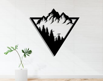 Mountain Forest Wall Art | Geometric Metal Wall Decor | Laser Cut Wilderness Scene | Modern Nature Art | Rustic Wall Hanging