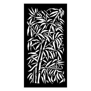 Puede incluir: Silueta en blanco y negro de tallos y hojas de bambú. El diseño es intrincado y detallado, con los tallos de bambú superpuestos y las hojas fluyendo en un patrón natural.