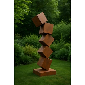 Corten Cube Sculpture | Modern Garden Art | Rusted Steel Yard Decor | Abstract Outdoor Statue | Stacked Metal Cubes