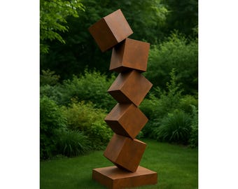 Corten Cube Sculpture | Modern Garden Art | Rusted Steel Yard Decor | Abstract Outdoor Statue | Stacked Metal Cubes