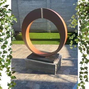 Handmade Corten Steel Circle Sculpture, Modern Rustic Garden Design, Metal Art Decor| Will Fit | Pool Area Sculpture | Perfect For outdoor