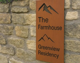 Corten Steel House Sign | Farmhouse Name Plate | Rustic Outdoor Wall Sign | Custom Metal Name Plaque | Mountain Home Decor