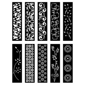 May include: Set of ten black and white digital cut files featuring various patterns, including floral, geometric, and abstract designs. These files can be used for crafting, home decor, and more.