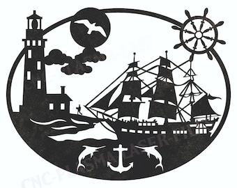 Ship Boat | Light House | DXF Sign | Home Sign | Metal Plasma | Laser Cut | Design Vector | Laser design | Dxf files | digital download.