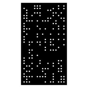 May include: A black rectangle filled with white dots arranged in a seemingly random pattern. The dots vary in size and density, creating a textured appearance. The overall effect is abstract and graphic.