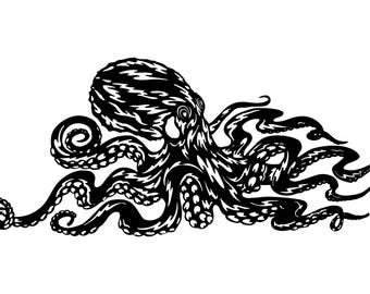 Octopus , Ocean animals, Silhouette dxf, cricut,Kraken Clipart, laser cut file, vector aquatic, dxf for plasma cnc