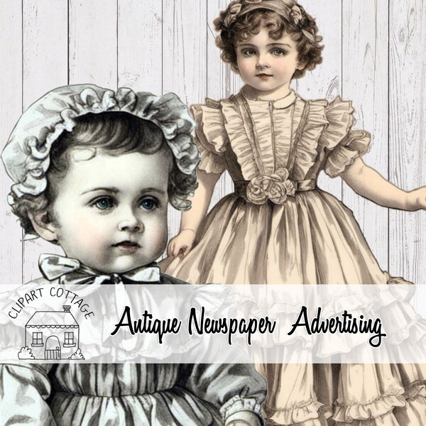 Antique Victorian Baby Girl Ruffle Bow Marketing Sales Advertising Paper News Junk Journal Shabby Chic Instant Download Clip Art Clipart