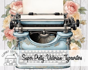 Victorian Antique Typewriter Rococo Floral Shabby Chic Torn Edge Grunge Instant Download Printable Clip Art Clipart