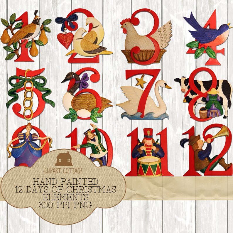 Christmas Watercolor 12 Days Twelve Color Printable Partridge PNG ...