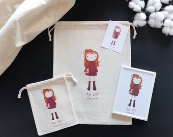 Alya Doll Project tas-decoratieve frame-notitiekaartenset, schattige kleurrijke prints op katoenen tas, cadeauverpakking, projecttas voor haken en breien