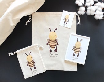 Bee Luna Project bolsa-marco decorativo-tarjeta de notas, lindos estampados coloridos en bolsa de algodón, envoltura de regalo, bolsa de proyecto para crochet y tejido