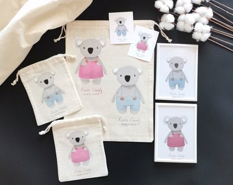 Koala Candy Project bolsa-marco decorativo-tarjeta de notas, lindos estampados coloridos en bolsa de algodón, envoltura de regalo, bolsa de proyecto para crochet y tejido