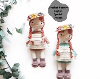 Padrão de crochê: Anne, a boneca • Tutorial em PDF de amigurumi de boneca