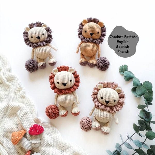 Patron au crochet Ollie le lion, motif animal amigurumi, motif lion au crochet