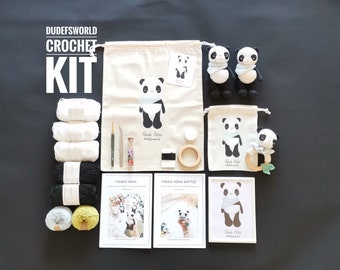 KIT DE GANCHILLO Panda Nina y sonajero panda con patrón impreso,Kit Amigurumi,Kit Cómo hacer Amigurumi con Tutorial