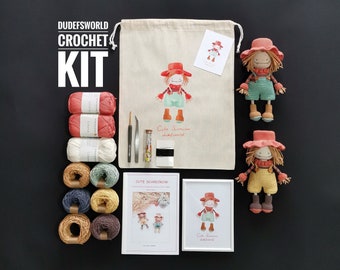 CROCHET KIT Cute Scarecrow with Printed Pattern, Amigurumi Kit, Diy Kit, How to Amigurumi Kit with Tutorial