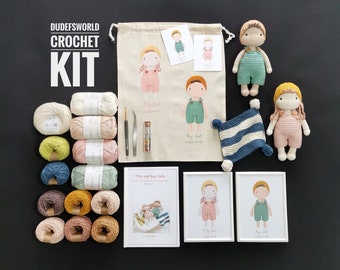 CROCHET KIT Poupées Tilly et Roy avec motif imprimé, Kit Amigurumi, Kit Comment Amigurumi avec Tutoriel