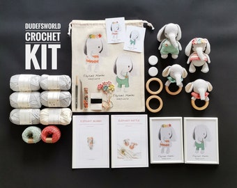 GEHAAKT: Mumbo olifant en rammelaar met gedrukt patroon, amigurumipakket