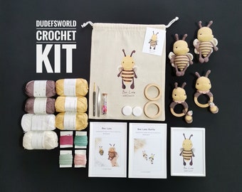 KIT CROCHET Luna l'abeille et hochet abeille avec motif imprimé, Kit Amigurumi, Kit Comment Amigurumi avec Tutoriel