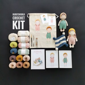 CROCHET KIT Tilly and Roy Dolls with Printed Pattern,Amigurumi Kit,How to Amigurumi Kit with Tutorial
