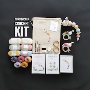KIT A GANCHILLO Oruga Daisy y Sonajero Oruga con Patrón Estampado, Kit Amigurumi, Kit Amigurumi Como Hacer con Tutorial