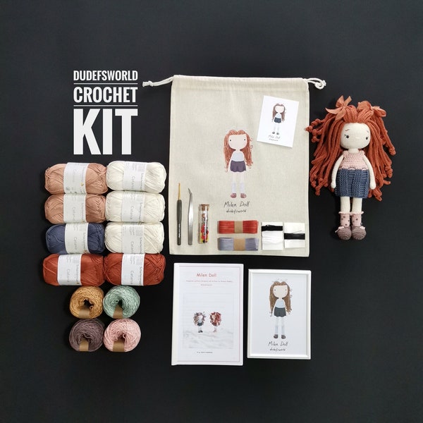 KIT CROCHET Bambola Milen con motivo stampato, kit Amigurumi, kit come fare Amigurumi con tutorial