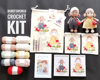 CROCHET KIT: Lamb Shelly and Shaun with Printed Pattern ,Amigurumi Kit