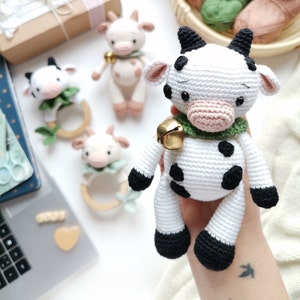 CROCHET KIT Cow Otis and cow rattle with Printed Pattern,Amigurumi Kit,How to Amigurumi Kit with Tutorial image 9