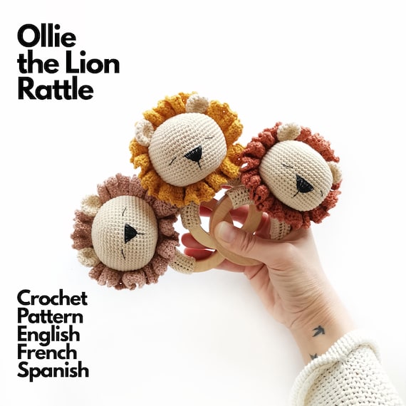 Crochet Pattern Ollie the Lion Rattle • Amigurumi Baby Teething Toy PDF Tutorial