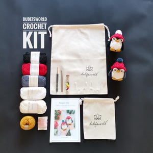 KIT DE GANCHILLO Pingüino Rico con Patrón Estampado, Kit Amigurumi, Kit Amigurumi con Tutorial