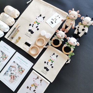 CROCHET KIT Cow Otis and cow rattle with Printed Pattern,Amigurumi Kit,How to Amigurumi Kit with Tutorial image 7