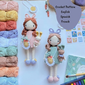 Crochet PATTERN Mina Doll and Bunny Berry, Amigurumi Doll Pattern, Crochet Doll Pattern, Crochet Bunny Pattern