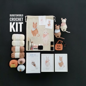 CROCHET KIT Mouse Tulu with Printed Pattern,Amigurumi Kit,Diy Kit,How to Amigurumi Kit with Tutorial