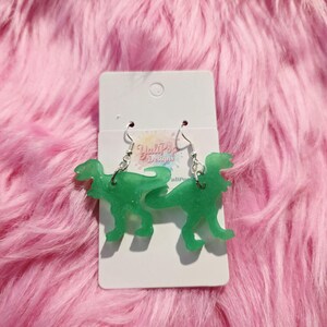 Green Resin T-Rex Dangle Earrings