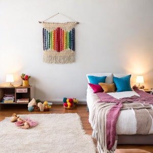 Vibrant Rainbow Retro Macrame Wall Hanging | Boho Chic | Fiber Art | Nursery Decor