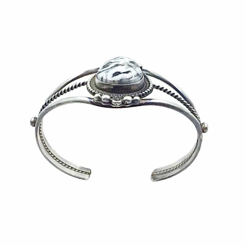 Sheila Becenti Navajo White Buffalo Sterling Silver Twist Wire Bracelet Native American